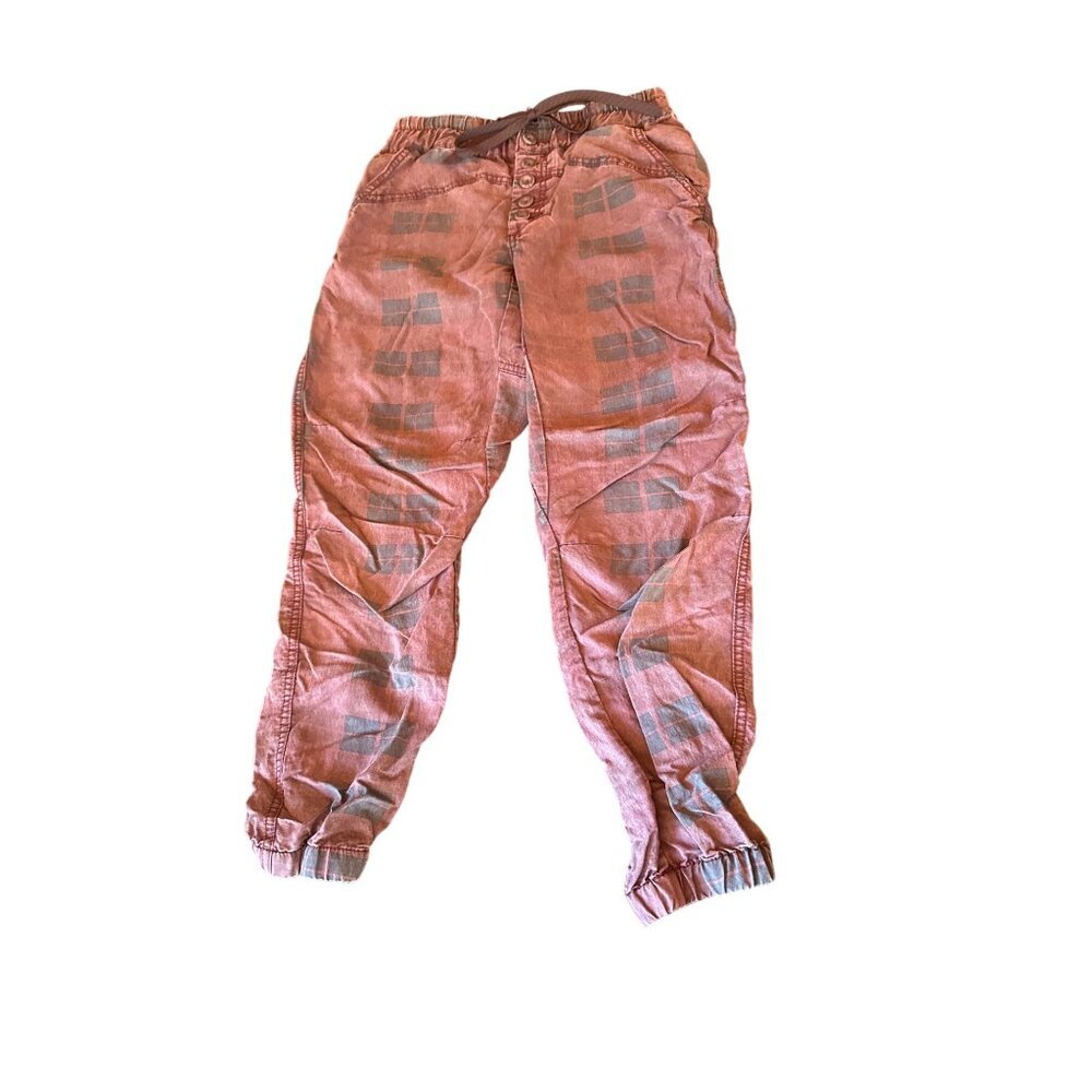 Anthropologie XS Button‎ Fly Drawstring Mauve Geometric Print Boho Jogger